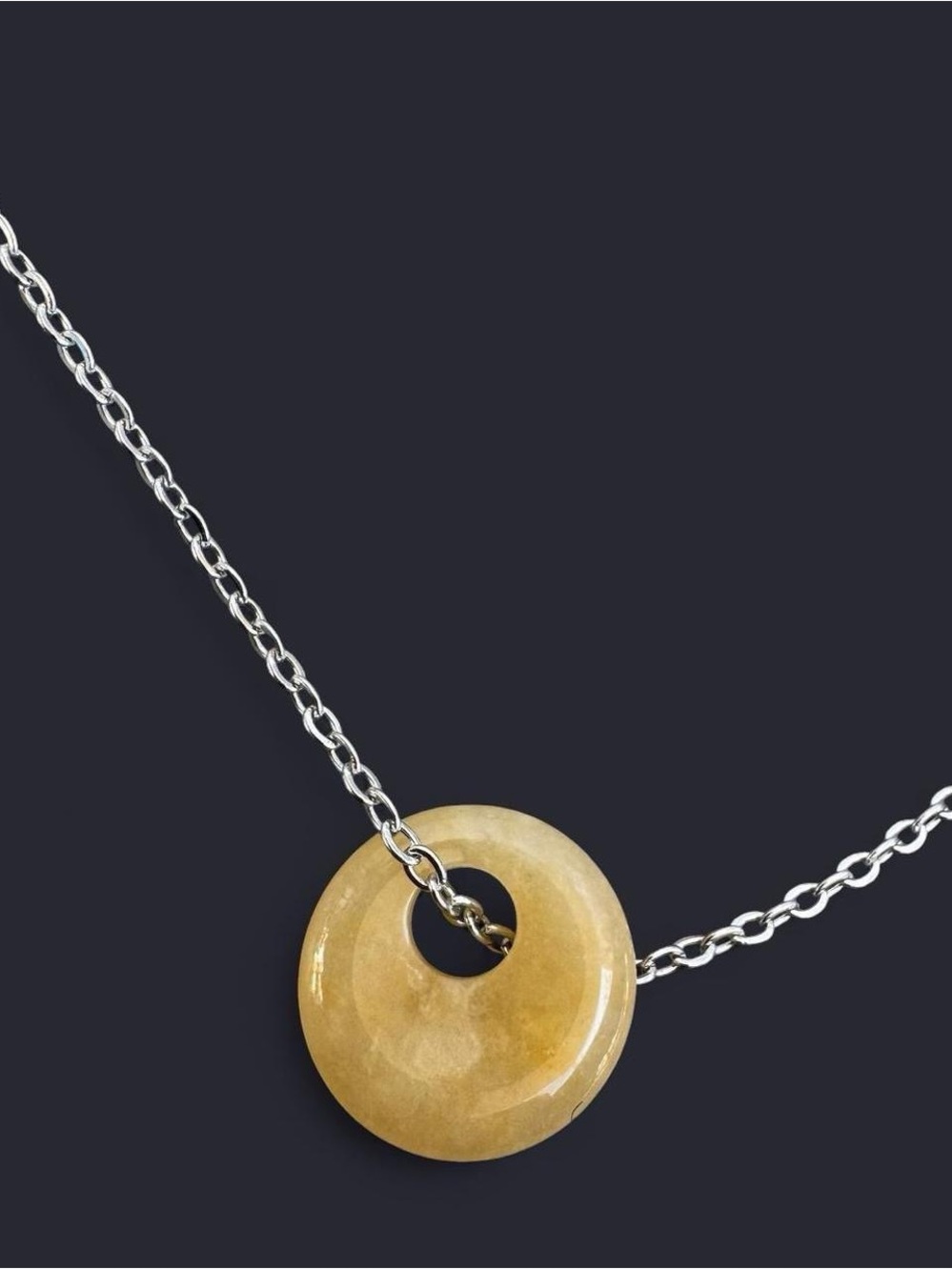 Yellow Aventurine Donut Pendant Silver Necklace